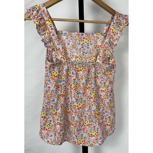 Ann Taylor Loft Tank Top Babydoll Floral Ruffle Flutter Sleeve Medium‎ Petite - Picture 3 of 5